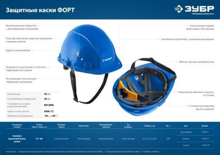 Защитная каска ЗУБР ФОРТ укороченный козырёк, храповый механизм, слоты для крепления наушников и щитков, 11094-2_z01 по цене 580 руб. купить в Воронеже.