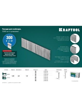 KRAFTOOL тип 18GA (47/300/F) 50 мм, 5000 шт, гвозди для нейлера (31785-50) по цене 1 790 руб. купить в Воронеже.