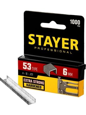 STAYER тип 53 (A/10/JT21), 6 мм, 1000 шт, калибр 23GA, скобы для степлера, Professional (3159-06)