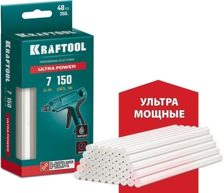 KRAFTOOL Ultra Power ультрамощные прозрачные клеевые стержни, d 7 x 150 мм (7-8 мм) 40 шт. 250 г.