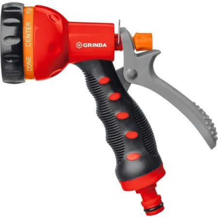 GRINDA T-7, 7 режимов, курок сзади, пистолет поливочный, пластиковый с TPR по цене 530 руб. купить в Воронеже.