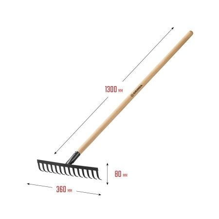 GRINDA 14 прямых зубьев, 360х80х1300 мм, грабли садовые, с деревянным черенком по цене 760 руб. купить в Воронеже.