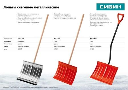 Снеговая лопата СИБИН ЛС-430 430мм стальная с деревянным черенком по цене 1 000 руб. купить в Воронеже.