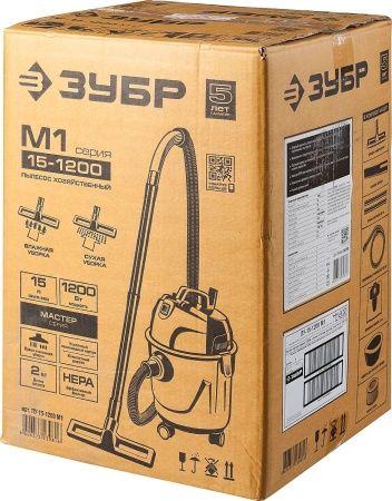 Пылесос хозяйственный, ЗУБР ПУ-15-1200 М1, модель М1-15, 15 л, 1200 Вт, сухая и влажная уборка по цене 4 990 руб. купить в Воронеже.