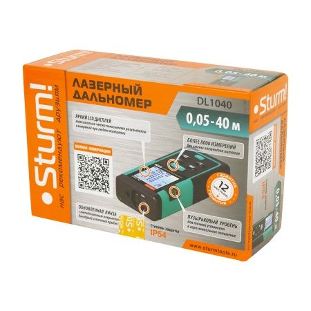Дальномер лазерный 0,05-40м, LCD дисплей, встроенный уровень, чехол, Sturm! по цене 3 590 руб. купить в Воронеже.