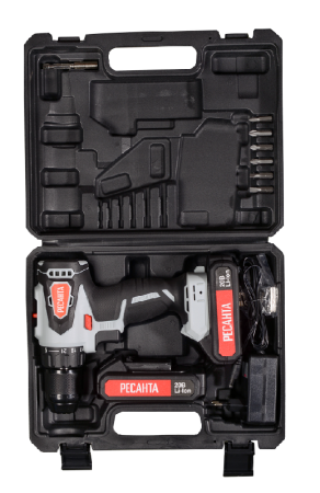 Дрель-шуруповерт Ресанта ДА-20-2ЛК-Б (2,0 А/ч) (бесщеточный двигатель) по цене 7 690 руб. купить в Воронеже.