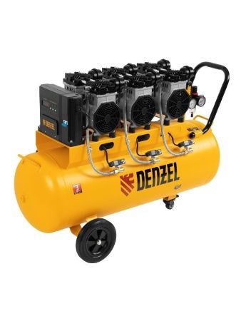 Компрессор безмасляный, малошумный DLS 3300/100, 3300 Вт,3x1100, 100 л, 570 л/мин ,блок управления Denzel