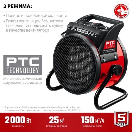 Электрическая тепловая пушка ЗУБР, 2 кВт, МКН, ТПК-2Р по цене 2 210 руб. купить в Воронеже.