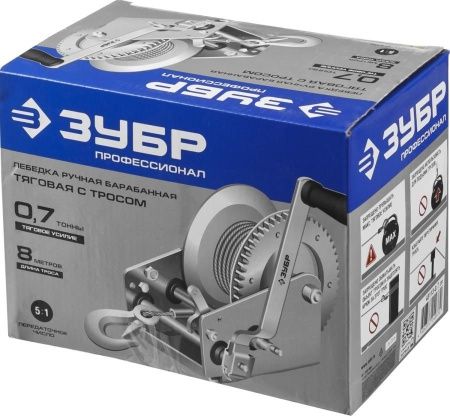 Лебедка ручная барабанная ЗУБР ″Профессионал″, тяговая, тросовая, 0,7т, 8м по цене 3 690 руб. купить в Воронеже.