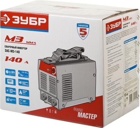 Инвертор сварочный, ЗУБР ЗАС-М3-140, М3, 140А, MMA, IGBT, ПВ-35%, Форсаж дуги, Горячий старт, 220В (мин 160В) по цене 3 180 руб. купить в Воронеже.