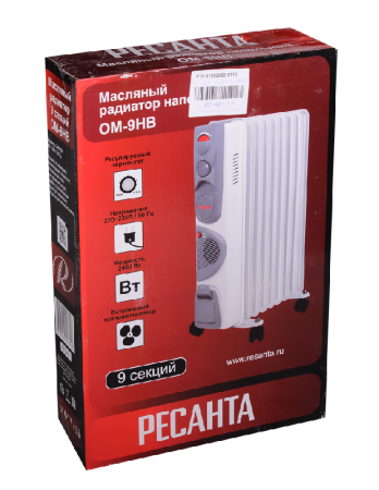 Масляный радиатор РЕСАНТА ОМ-9НВ с вентилятором по цене 5 190 руб. купить в Воронеже.