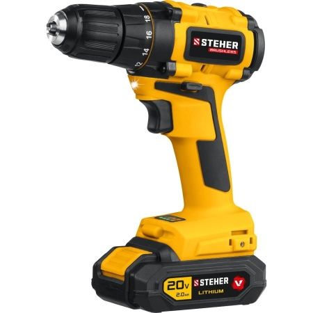 STEHER 20В бесщёточная дрель-шуруповерт, 2 АКБ (2Ач), в кейсе. CDB-200-2 по цене 5 790 руб. купить в Воронеже.