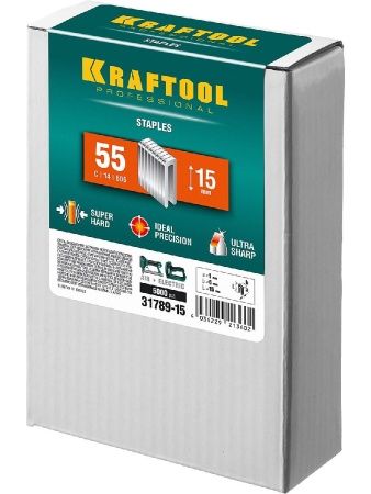 KRAFTOOL тип 18GA (55/90/C) 15 мм, 5000 шт, скобы для степлера (31789-15) по цене 1 420 руб. купить в Воронеже. KRAFTOOL тип 18GA (55/90/C) 15 мм, 5000 шт, скобы для степлера (31789-15) по цене 1 420 руб. купить в Воронеже.