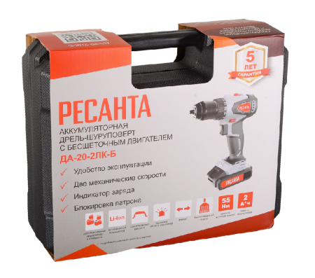 Дрель-шуруповерт Ресанта ДА-20-2ЛК-Б (2,0 А/ч) (бесщеточный двигатель) по цене 7 690 руб. купить в Воронеже.
