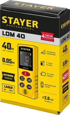 Дальномер лазерный, ″LDM-40″, дальность 40 м, 5 функций, STAYER Professional по цене 2 890 руб. купить в Воронеже.