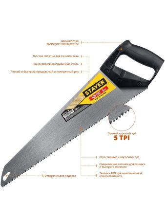 STAYER TopCut, 450 мм, ударопрочная ножовка (15061-45) по цене 448 руб. купить в Воронеже.