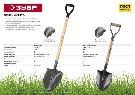 Лопата ″БЕРКУТ″ штыковая, деревянный черенок, с рукояткой, ЗУБР Профессионал по цене 1 680 руб. купить в Воронеже.