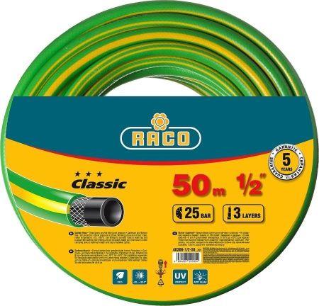 RACO CLASSIC, 1/2″, 50 м, 25 атм, трёхслойный, армированный, поливочный шланг (40306-1/2-50) по цене 1 980 руб. купить в Воронеже. RACO CLASSIC, 1/2″, 50 м, 25 атм, трёхслойный, армированный, поливочный шланг (40306-1/2-50) по цене 1 980 руб. купить в Воронеже.