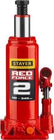 STAYER RED FORCE, 2 т, 181 - 345 мм, бутылочный гидравлический домкрат, Professional (43160-2) по цене 1 440 руб. купить в Воронеже.
