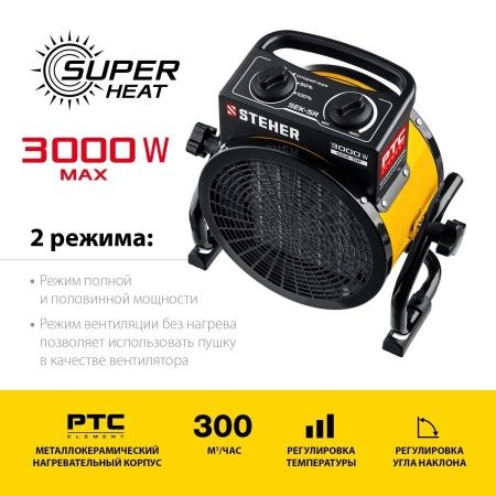 Электрическая тепловая пушка STEHER, 3 кВт, МКН по цене 2 880 руб. купить в Воронеже.