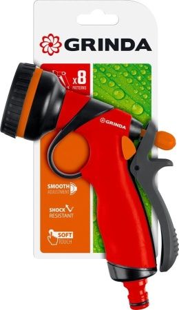GRINDA T-8C, 8 режимов, курок сзади, пистолет поливочный, пластиковый с TPR по цене 590 руб. купить в Воронеже.