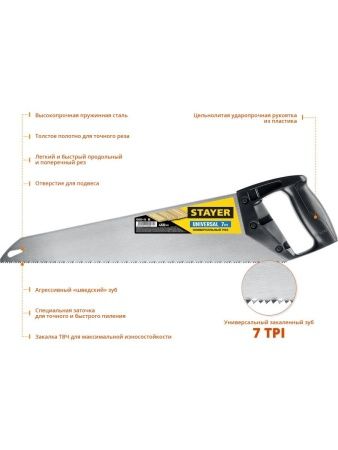 STAYER Universal, 450 мм, универсальная ножовка (15050-45) по цене 460 руб. купить в Воронеже.