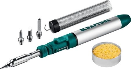 Газовый паяльник KRAFTOOL SolderPro 70B, набор 8-в-1, 30-70 Вт, горелка, фен, 1300°С