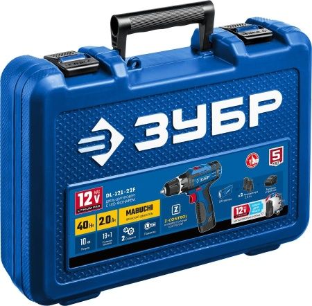 ЗУБР 12В + LED фонарь, 2 АКБ (2Ач), в кейсе, дрель-шуруповерт, Профессионал. DL-121-22F по цене  купить в Воронеже.