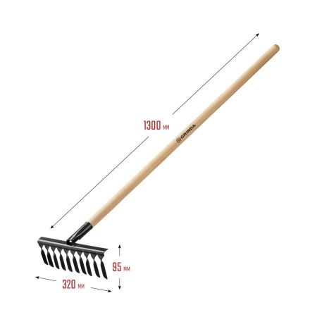 GRINDA 10 витых зубьев, 320х95х1300 мм, грабли садовые, с деревянным черенком по цене 720 руб. купить в Воронеже.