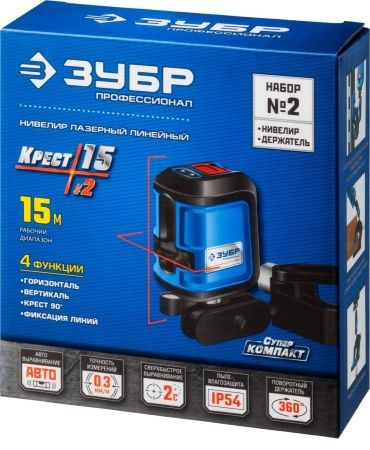ЗУБР КРЕСТ-15, нивелир лазерный, суперкомпакт, 15м, точн. +/-0,3 мм/м, держатель по цене 4 250 руб. купить в Воронеже.
