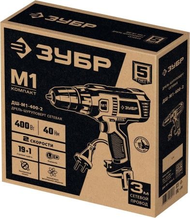 ЗУБР ДШ-М1-400-2 дрель-шуруповерт сетевая, 400 Вт, 0-450/0-1800 об/мин по цене 2 930 руб. купить в Воронеже.