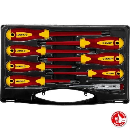 Набор: Отвертки SL 3, 5, 6 / PH 1, 2 / PZ 1, 2, тестер 100-250 В, ЗУБР ″Профессионал″ 25268, в кейсе, 8 предметов по цене 2 180 руб. купить в Воронеже.